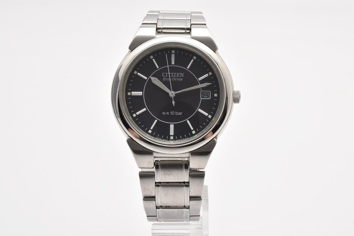 CITIZEN シチズン Eco-Drive エコ・ドライブ E111-S027161 メンズ ソーラー 腕時計 ブラック文字盤 デイト ステンレス 35.6mm
