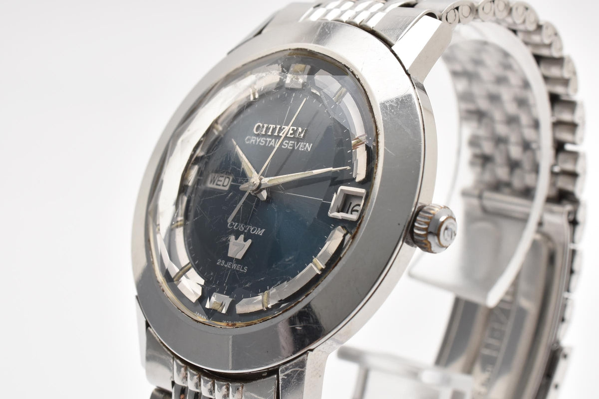 CITIZEN シチズン Crystal Seven Custom クリスタルセブン カスタム ACSS 2817A-T メンズ 自動巻き 23石 ブルー文字盤 デイデイト 38.3mm ヴィンテージ