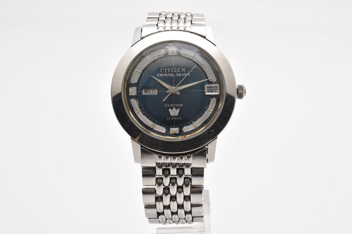 CITIZEN シチズン Crystal Seven Custom クリスタルセブン カスタム ACSS 2817A-T メンズ 自動巻き 23石 ブルー文字盤 デイデイト 38.3mm ヴィンテージ