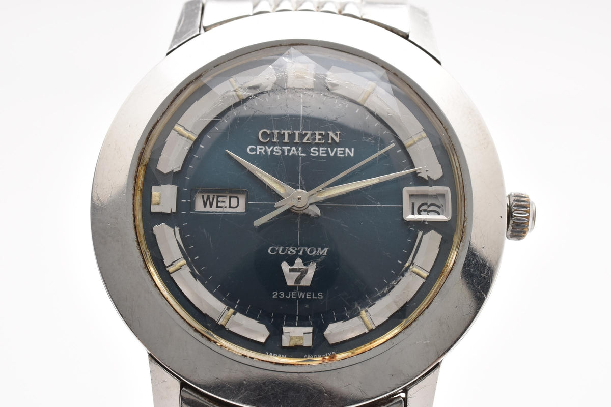 CITIZEN シチズン Crystal Seven Custom クリスタルセブン カスタム ACSS 2817A-T メンズ 自動巻き 23石 ブルー文字盤 デイデイト 38.3mm ヴィンテージ