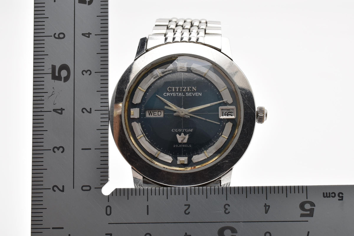 CITIZEN シチズン Crystal Seven Custom クリスタルセブン カスタム ACSS 2817A-T メンズ 自動巻き 23石 ブルー文字盤 デイデイト 38.3mm ヴィンテージ
