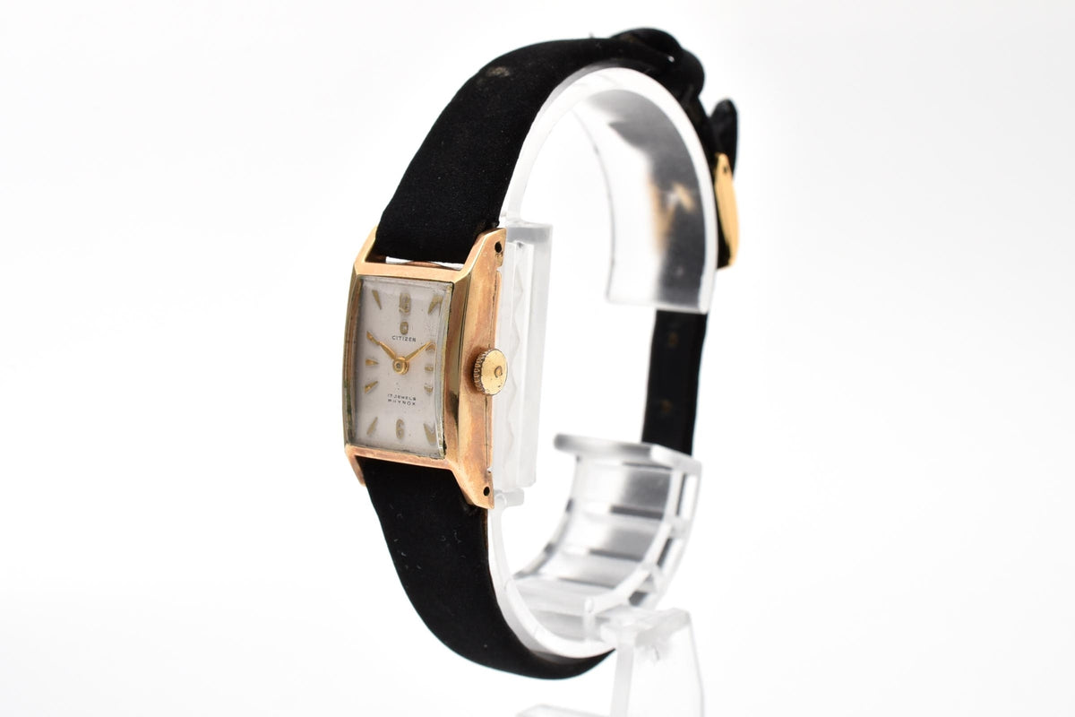CITIZEN シチズン Phynox フィノックス 50703 レディース 手巻き 腕時計 17石 14K ゴールドケース ホワイト文字盤 レクタンギュラー 15.5mm ヴィンテージ