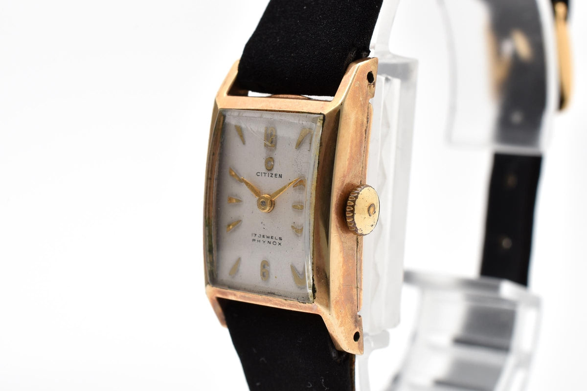 CITIZEN シチズン Phynox フィノックス 50703 レディース 手巻き 腕時計 17石 14K ゴールドケース ホワイト文字盤 レクタンギュラー 15.5mm ヴィンテージ