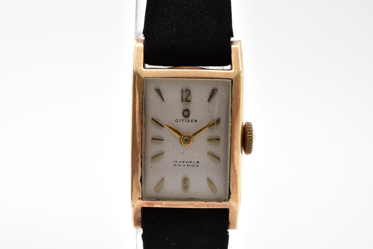 CITIZEN シチズン Phynox フィノックス 50703 レディース 手巻き 腕時計 17石 14K ゴールドケース ホワイト文字盤 レクタンギュラー 15.5mm ヴィンテージ