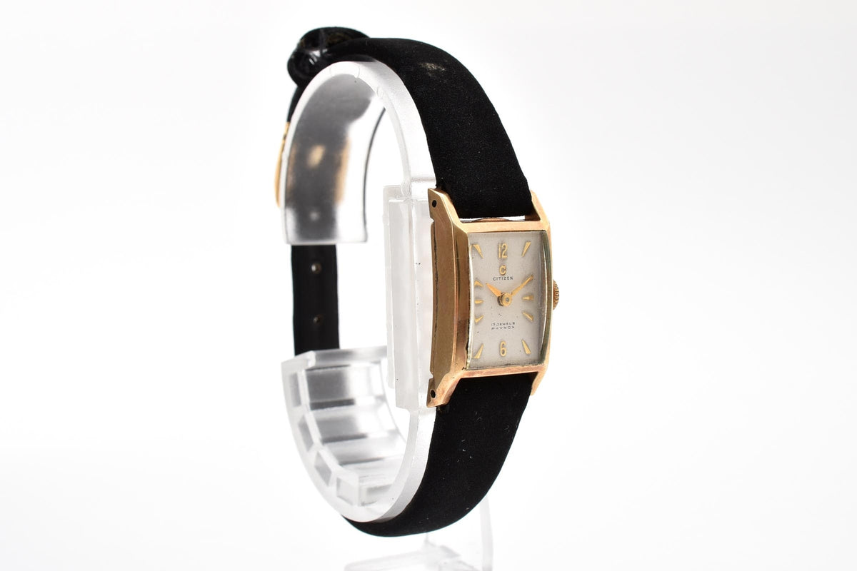 CITIZEN シチズン Phynox フィノックス 50703 レディース 手巻き 腕時計 17石 14K ゴールドケース ホワイト文字盤 レクタンギュラー 15.5mm ヴィンテージ