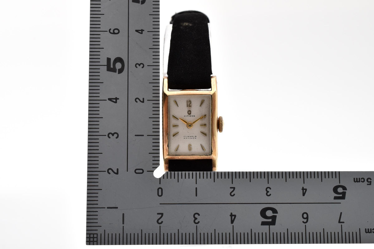 CITIZEN シチズン Phynox フィノックス 50703 レディース 手巻き 腕時計 17石 14K ゴールドケース ホワイト文字盤 レクタンギュラー 15.5mm ヴィンテージ