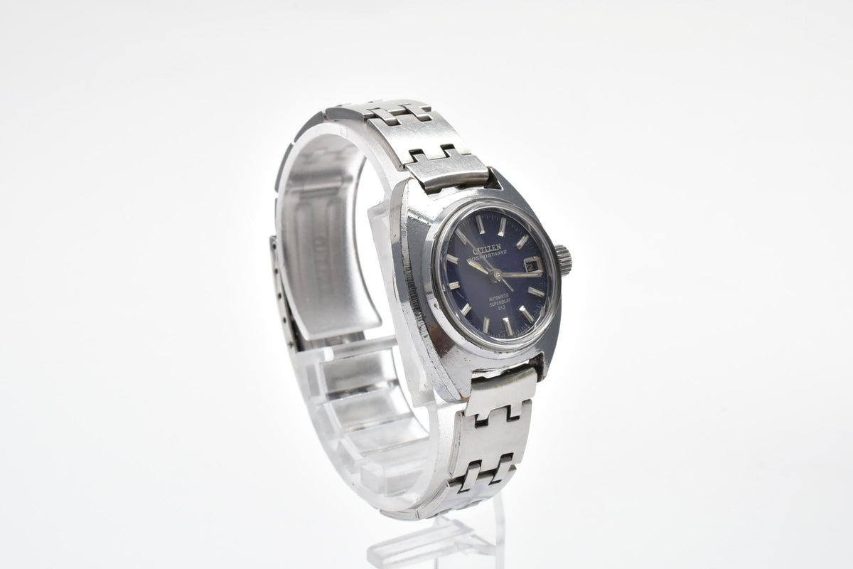 CITIZEN シチズン Cosmostar V2 コスモスター 4-690028KA ユニセックス 自動巻き 腕時計 ネイビーブルー文字盤 デイト ステンレス 25mm 1970年代 ヴィンテージ