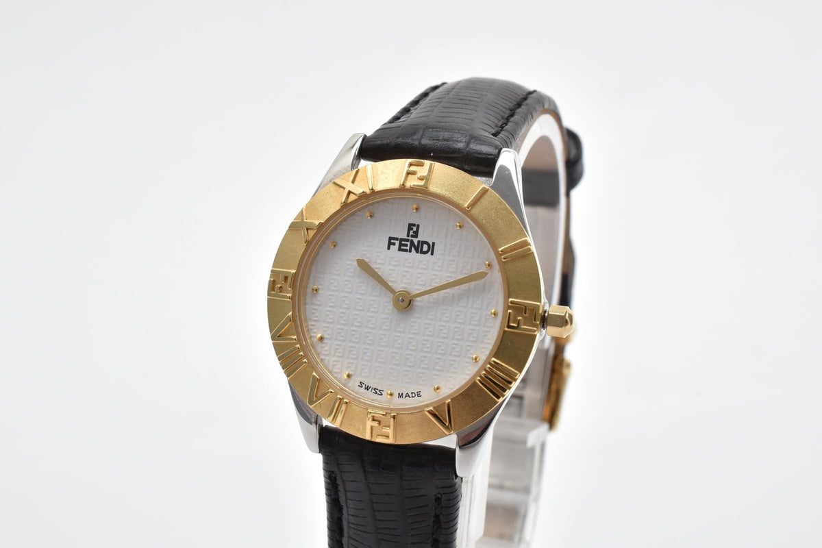 FENDI フェンディ Orologi オロロジ 040-2000L-823 レディース クォーツ 腕時計 ホワイト文字盤 GP ゴールドプレート レザーストラップ 25.8mm ヴィンテージ