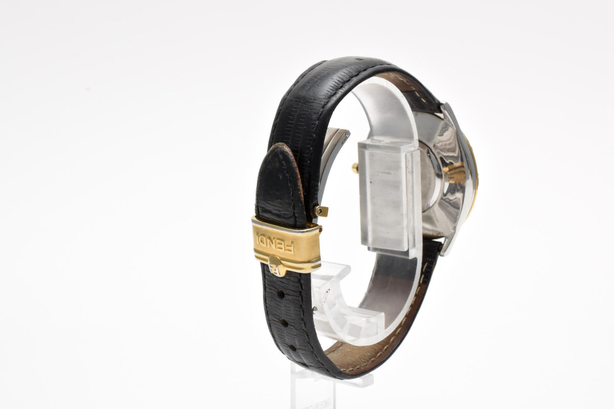 FENDI フェンディ Orologi オロロジ 030-2000G-344 メンズ クォーツ 腕時計 ホワイト文字盤 2針 ゴールドプレート レザーストラップ 34.6mm ヴィンテージ