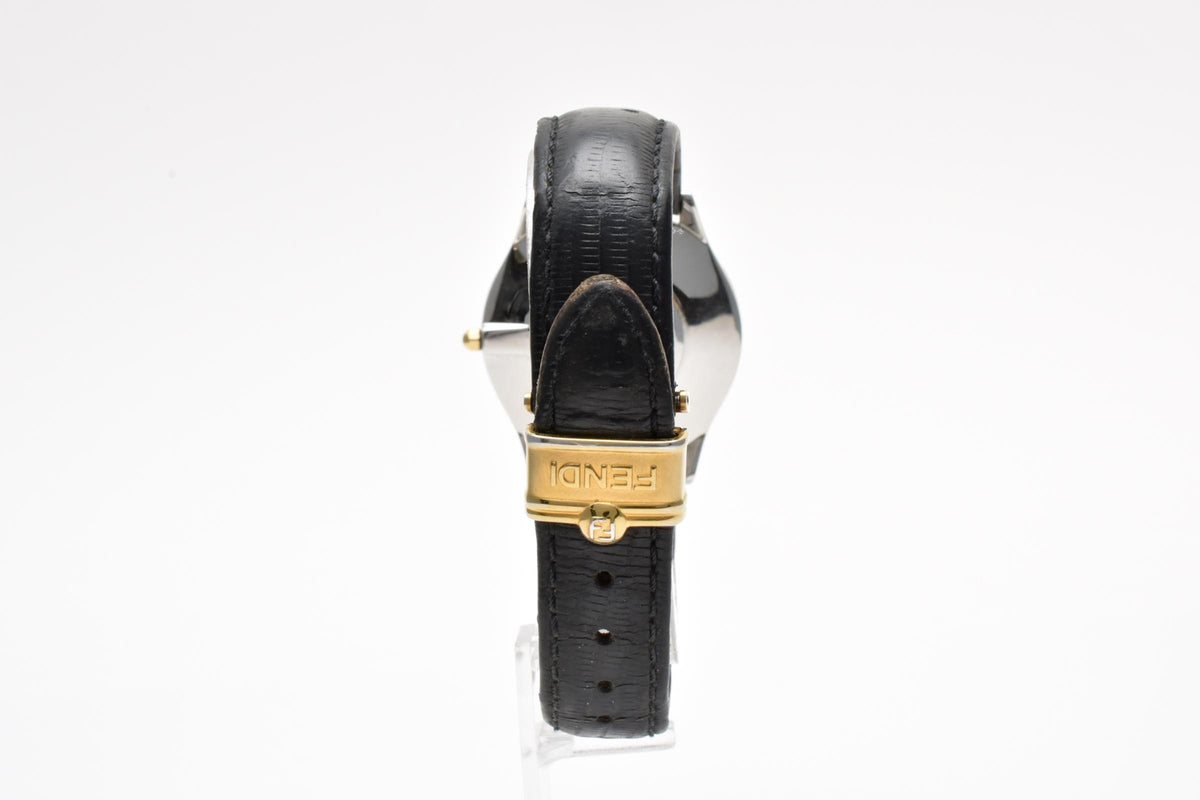 FENDI フェンディ Orologi オロロジ 030-2000G-344 メンズ クォーツ 腕時計 ホワイト文字盤 2針 ゴールドプレート レザーストラップ 34.6mm ヴィンテージ
