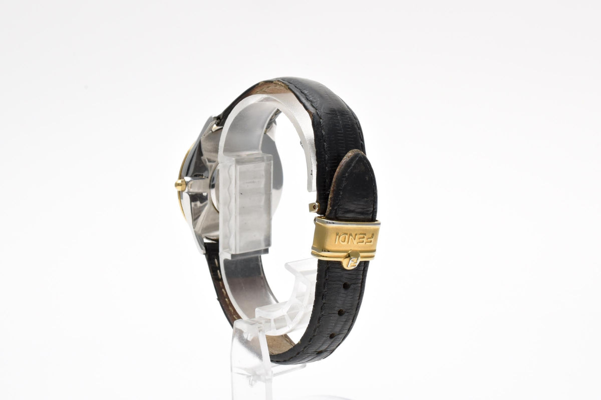 FENDI フェンディ Orologi オロロジ 030-2000G-344 メンズ クォーツ 腕時計 ホワイト文字盤 2針 ゴールドプレート レザーストラップ 34.6mm ヴィンテージ