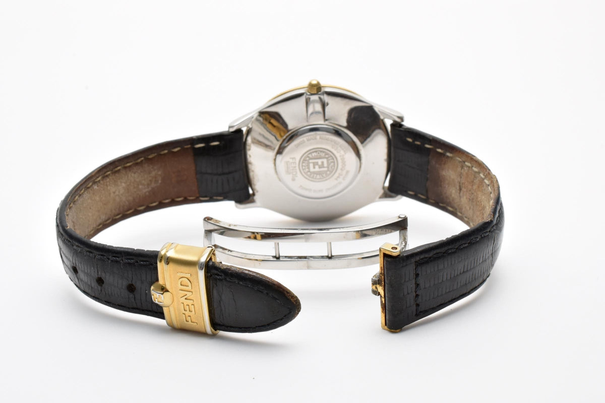 FENDI フェンディ Orologi オロロジ 030-2000G-344 メンズ クォーツ 腕時計 ホワイト文字盤 2針 ゴールドプレート レザーストラップ 34.6mm ヴィンテージ