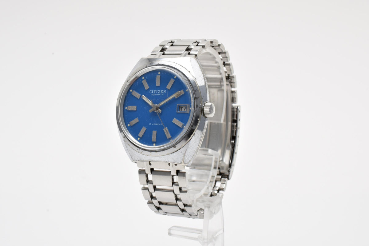 CITIZEN シチズン 4-600819TA メンズ 自動巻き 腕時計 ブルー文字盤 デイト ステンレス 34.2mm 1970年代 ヴィンテージ