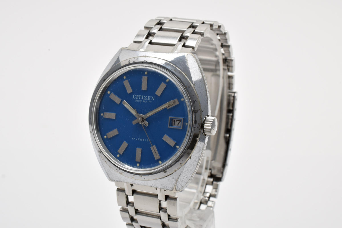 CITIZEN シチズン 4-600819TA メンズ 自動巻き 腕時計 ブルー文字盤 デイト ステンレス 34.2mm 1970年代 ヴィンテージ