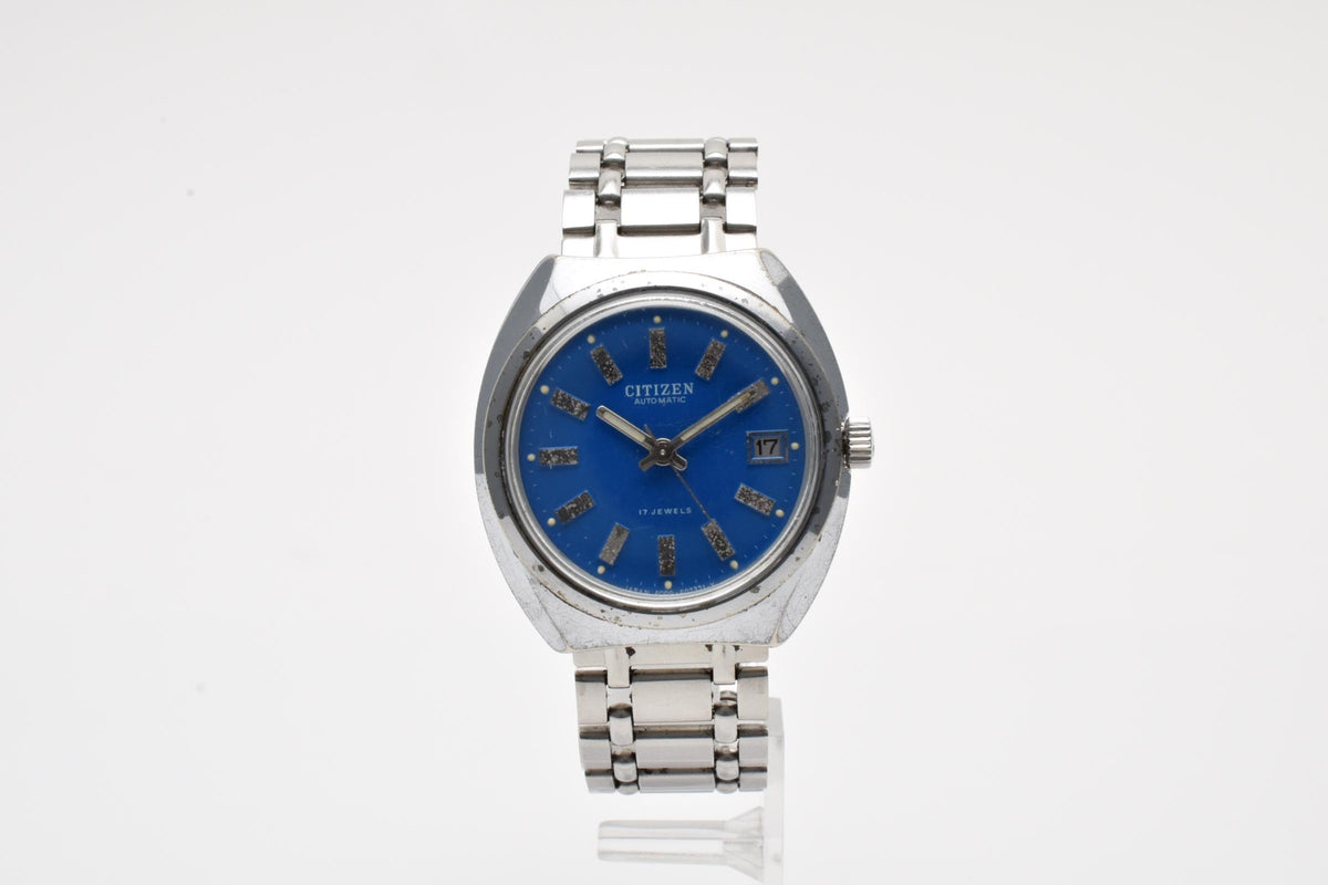 CITIZEN シチズン 4-600819TA メンズ 自動巻き 腕時計 ブルー文字盤 デイト ステンレス 34.2mm 1970年代 ヴィンテージ