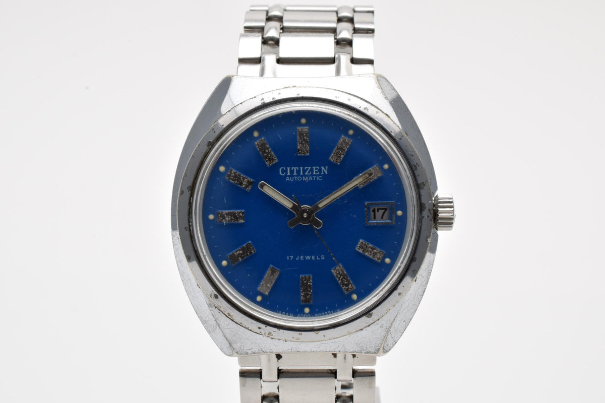 CITIZEN シチズン 4-600819TA メンズ 自動巻き 腕時計 ブルー文字盤 デイト ステンレス 34.2mm 1970年代 ヴィンテージ