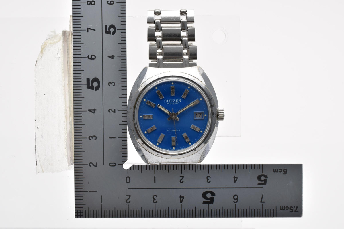 CITIZEN シチズン 4-600819TA メンズ 自動巻き 腕時計 ブルー文字盤 デイト ステンレス 34.2mm 1970年代 ヴィンテージ