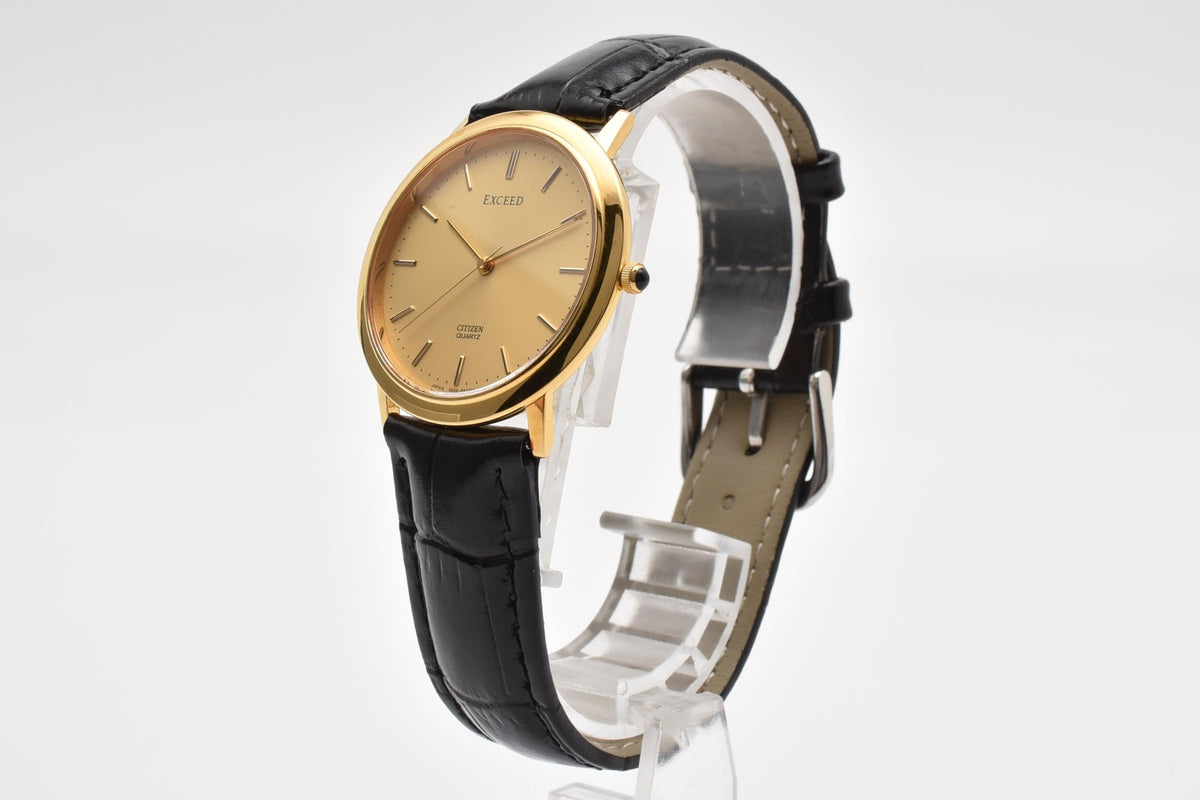 CITIZEN シチズン EXCEED エクシード 5639-F62105 メンズ クォーツ 腕時計 ゴールド文字盤 ステンレス レザーストラップ 33mm 1990年代 ヴィンテージ