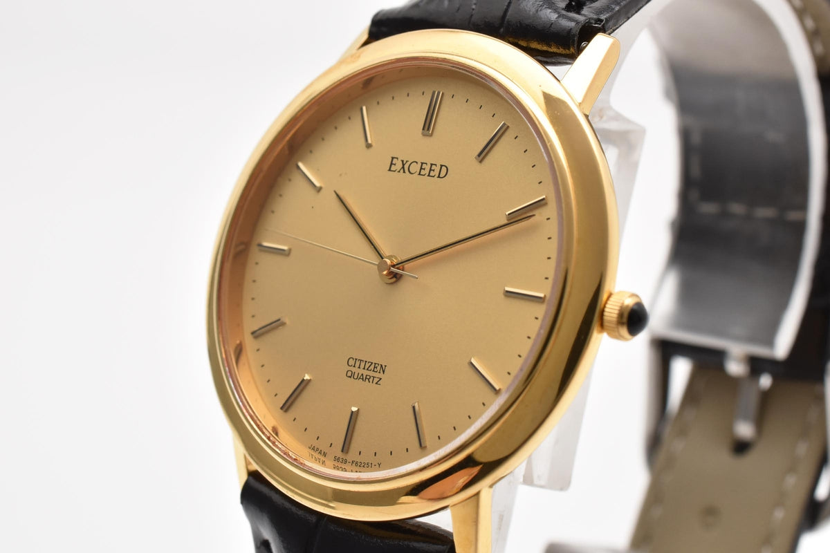 CITIZEN シチズン EXCEED エクシード 5639-F62105 メンズ クォーツ 腕時計 ゴールド文字盤 ステンレス レザーストラップ 33mm 1990年代 ヴィンテージ