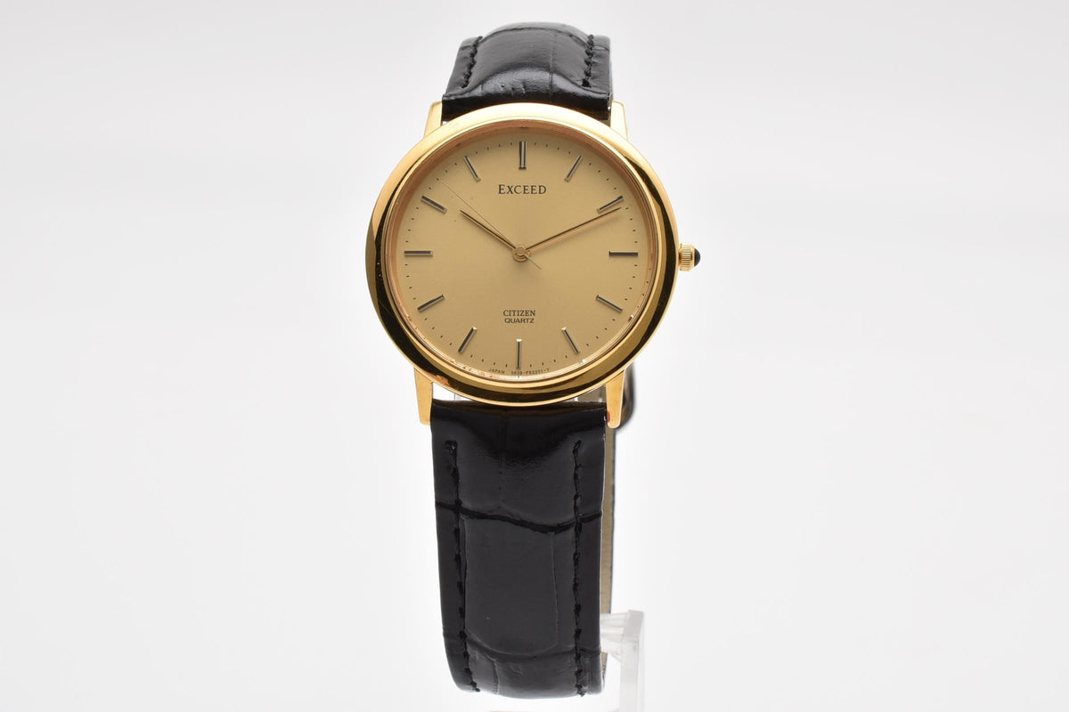 CITIZEN シチズン EXCEED エクシード 5639-F62105 メンズ クォーツ 腕時計 ゴールド文字盤 ステンレス レザーストラップ 33mm 1990年代 ヴィンテージ