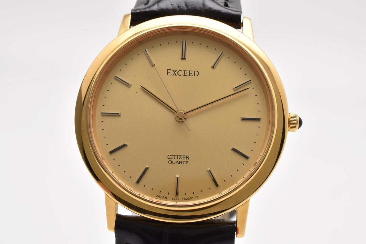 CITIZEN シチズン EXCEED エクシード 5639-F62105 メンズ クォーツ 腕時計 ゴールド文字盤 ステンレス レザーストラップ 33mm 1990年代 ヴィンテージ