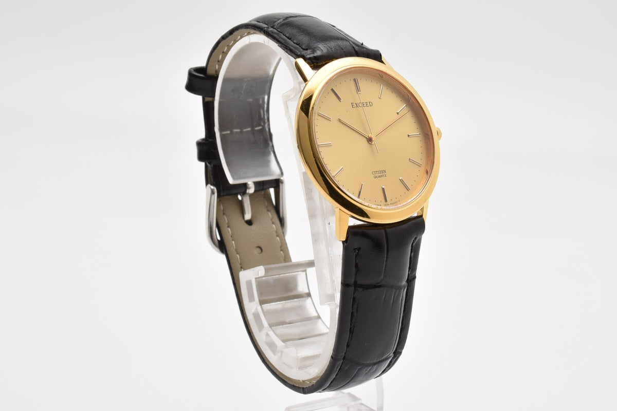 CITIZEN シチズン EXCEED エクシード 5639-F62105 メンズ クォーツ 腕時計 ゴールド文字盤 ステンレス レザーストラップ 33mm 1990年代 ヴィンテージ