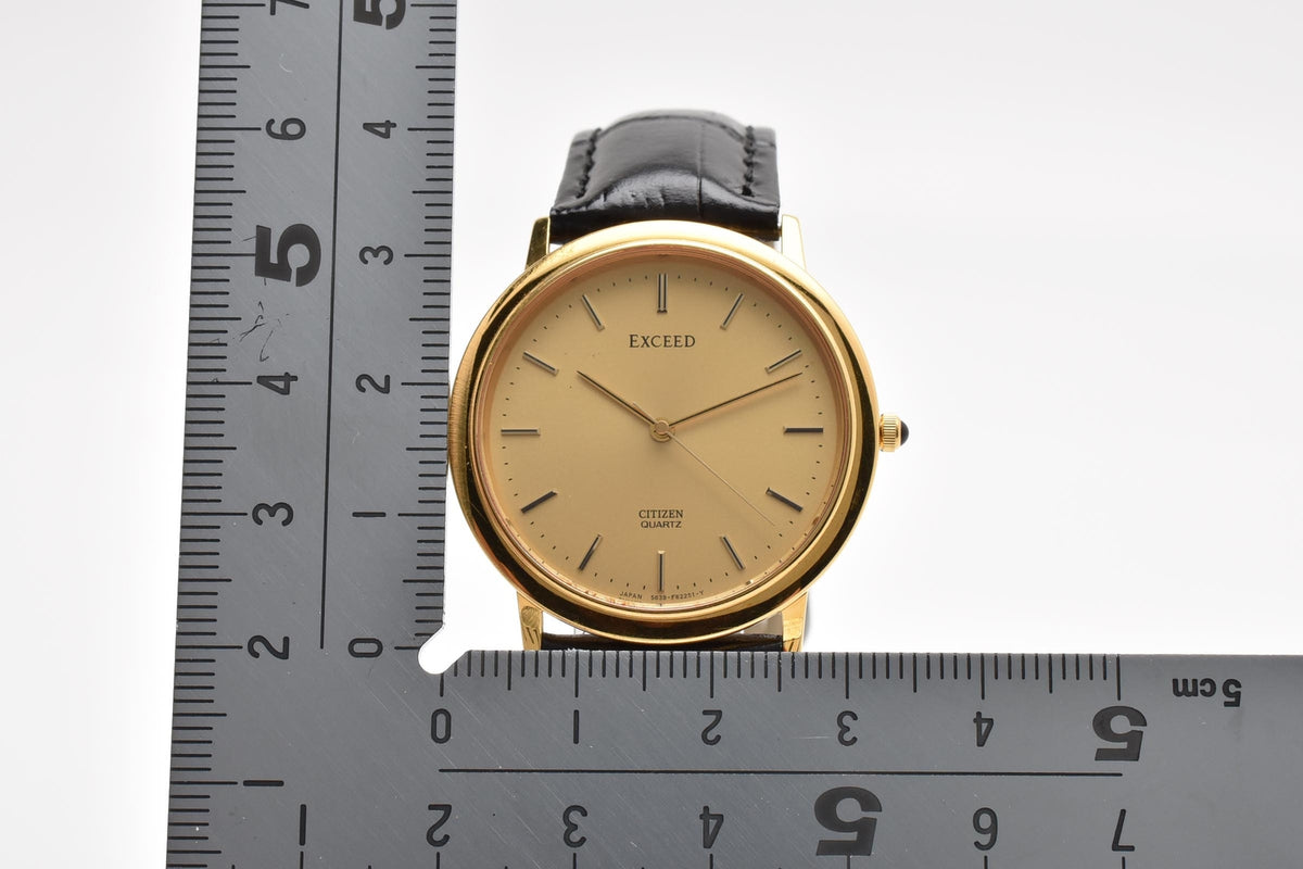 CITIZEN シチズン EXCEED エクシード 5639-F62105 メンズ クォーツ 腕時計 ゴールド文字盤 ステンレス レザーストラップ 33mm 1990年代 ヴィンテージ