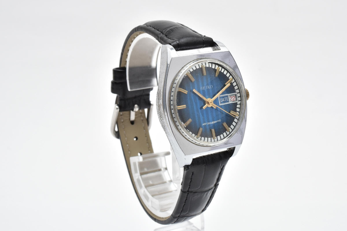 SEIKO セイコー 7005-7001 メンズ 自動巻き 腕時計 ブルー文字盤 デイト ゴールドカラーインデックス ステンレス レザーストラップ 34.2mm 1970年代 ヴィンテージ