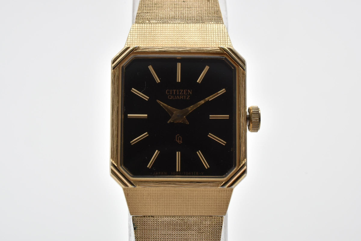 CITIZEN シチズン 4-103017 レディース クォーツ 腕時計 ブラック文字盤 ゴールドカラー ステンレス ブレスレット 18mm 1970年代 1980年代 ヴィンテージ