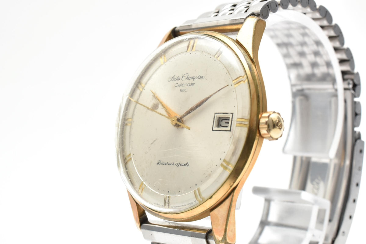 SEIKO セイコー Champion Calendar 860 チャンピオン カレンダー J15017 メンズ 手巻き 腕時計 シルバー文字盤 デイト ゴールドプレート 34mm 1960年代 ヴィンテージ