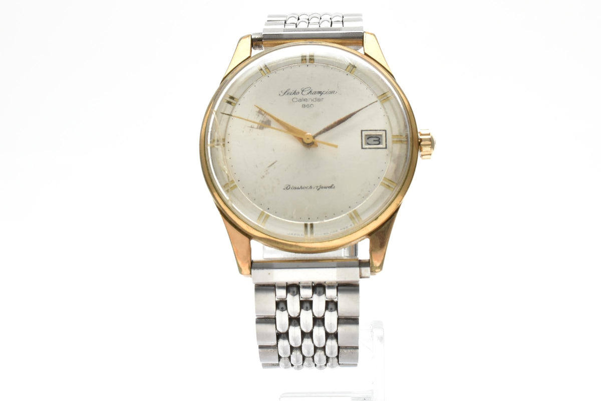 SEIKO セイコー Champion Calendar 860 チャンピオン カレンダー J15017 メンズ 手巻き 腕時計 シルバー文字盤 デイト ゴールドプレート 34mm 1960年代 ヴィンテージ