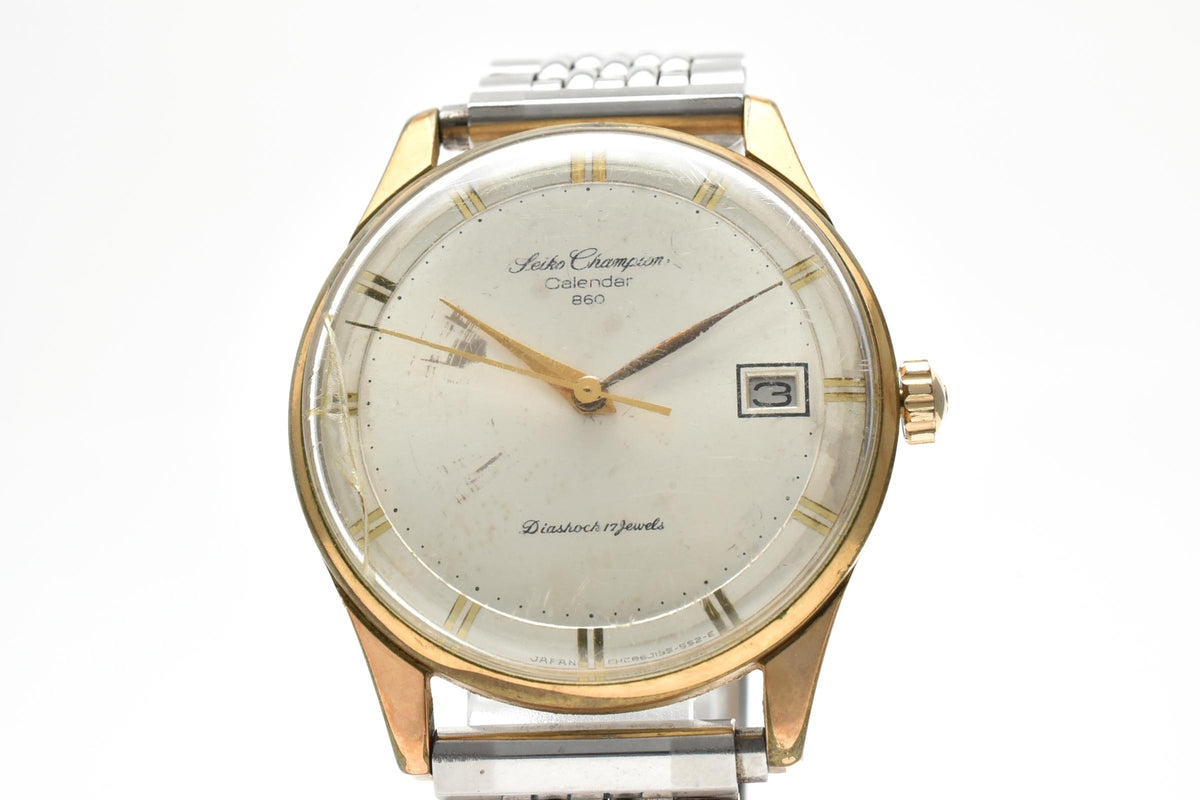 SEIKO セイコー Champion Calendar 860 チャンピオン カレンダー J15017 メンズ 手巻き 腕時計 シルバー文字盤 デイト ゴールドプレート 34mm 1960年代 ヴィンテージ