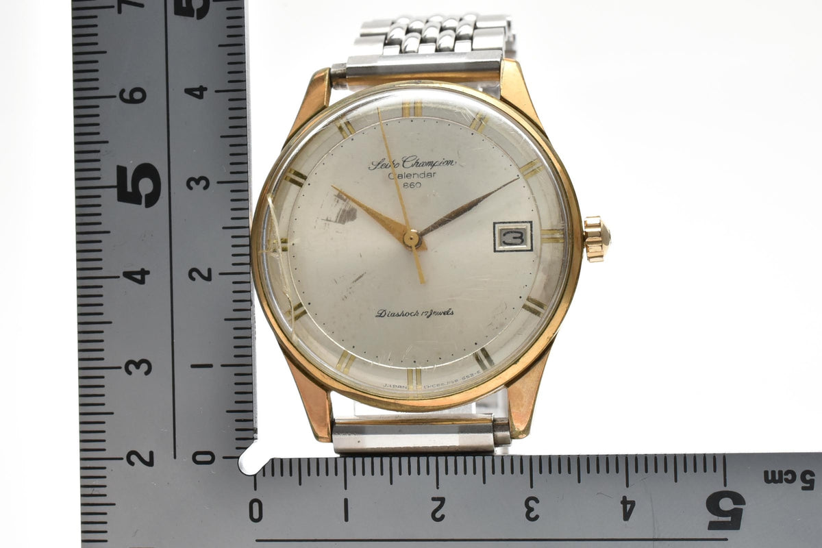 SEIKO セイコー Champion Calendar 860 チャンピオン カレンダー J15017 メンズ 手巻き 腕時計 シルバー文字盤 デイト ゴールドプレート 34mm 1960年代 ヴィンテージ