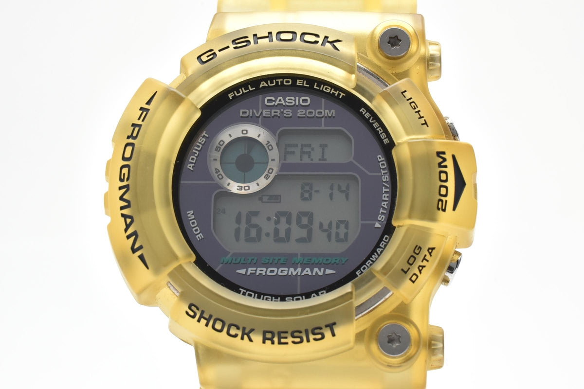 CASIO カシオ G-SHOCK ジーショック FROGMAN フロッグマン GW-202 メンズ クォーツ デジタル 腕時計 ブラック液晶 クリアイエロー 樹脂 レジンベルト 48mm 2000年代