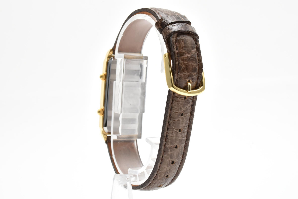 CITIZEN シチズン 593W-344391 メンズ クォーツ 腕時計 デュアルタイム 2面 ホワイト文字盤 レクタンギュラー ゴールドカラー ステンレス レザー 18.5mm ヴィンテージ