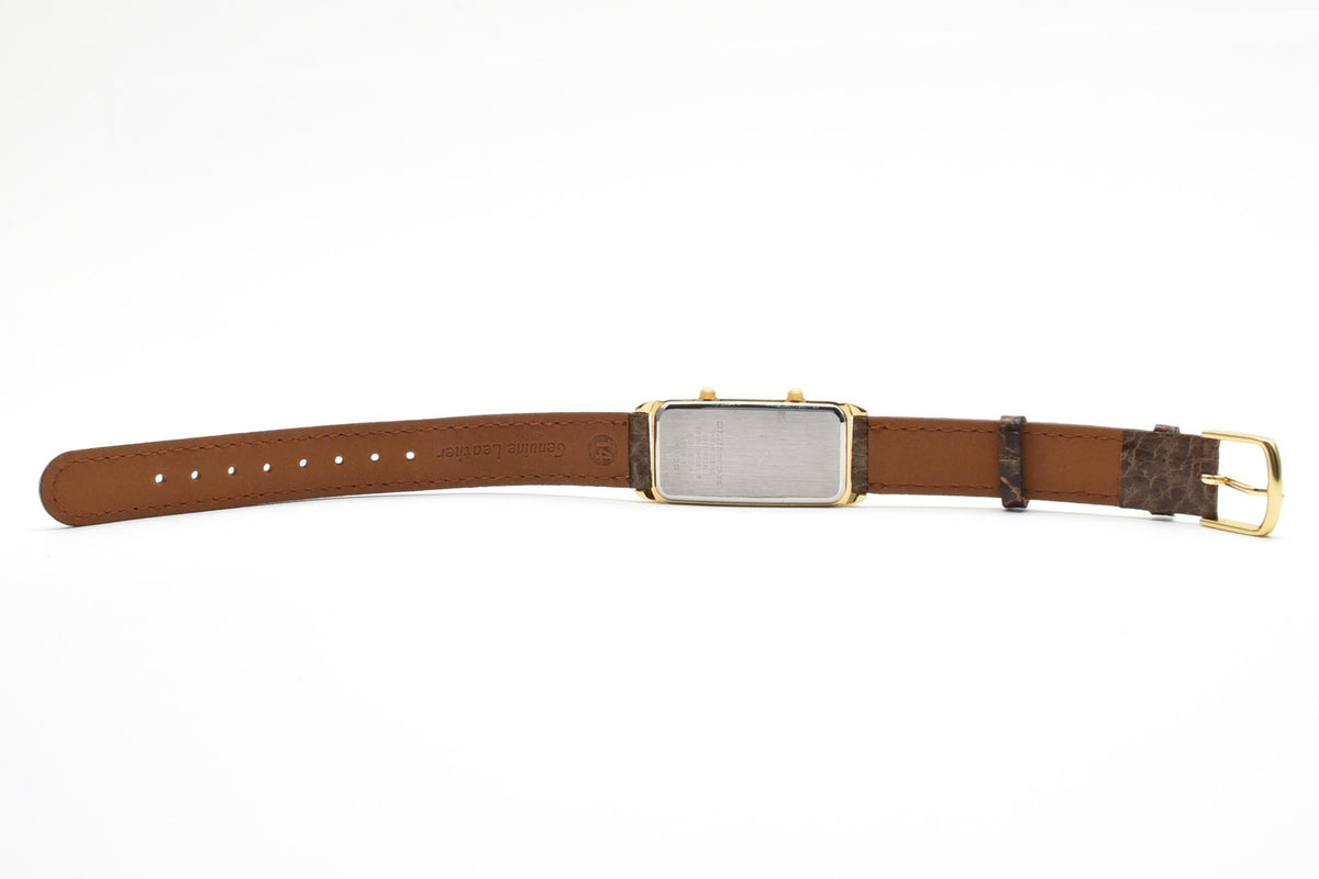 CITIZEN シチズン 593W-344391 メンズ クォーツ 腕時計 デュアルタイム 2面 ホワイト文字盤 レクタンギュラー ゴールドカラー ステンレス レザー 18.5mm ヴィンテージ