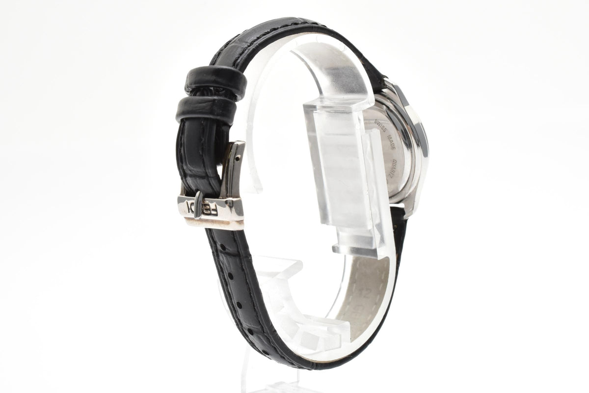 FENDI フェンディ 210L メンズ クォーツ 腕時計 グレー文字盤 ローマ数字 デイト ステンレス ブラック レザー 24mm 1990年代 2000年代 ヴィンテージ