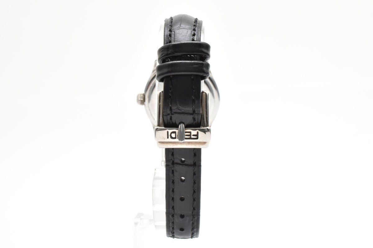 FENDI フェンディ 210L メンズ クォーツ 腕時計 グレー文字盤 ローマ数字 デイト ステンレス ブラック レザー 24mm 1990年代 2000年代 ヴィンテージ