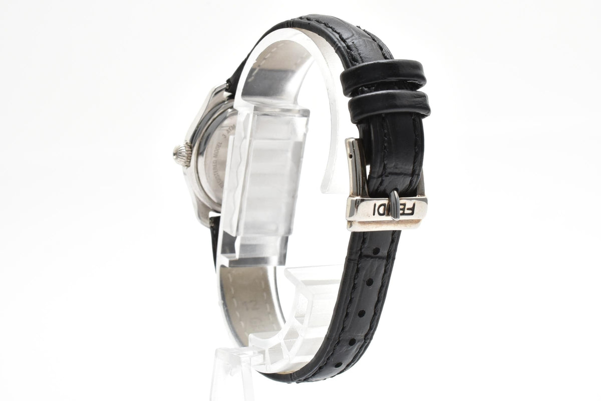 FENDI フェンディ 210L メンズ クォーツ 腕時計 グレー文字盤 ローマ数字 デイト ステンレス ブラック レザー 24mm 1990年代 2000年代 ヴィンテージ