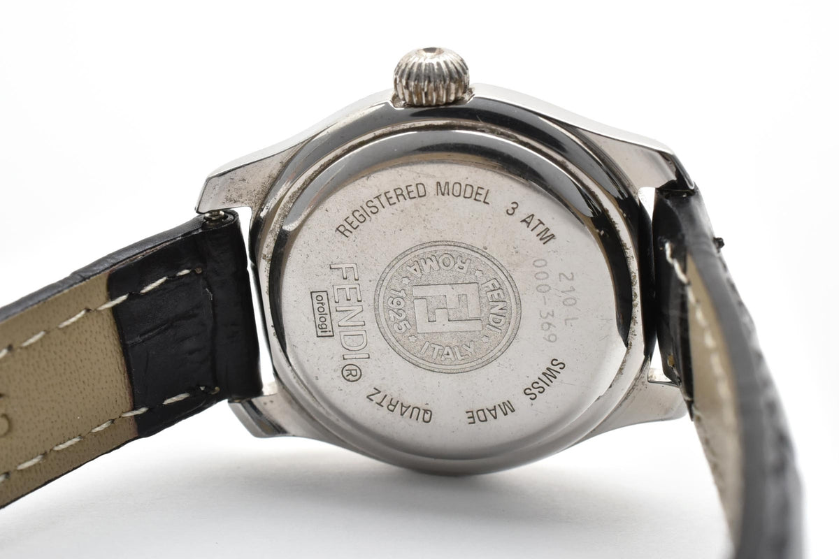 FENDI フェンディ 210L メンズ クォーツ 腕時計 グレー文字盤 ローマ数字 デイト ステンレス ブラック レザー 24mm 1990年代 2000年代 ヴィンテージ