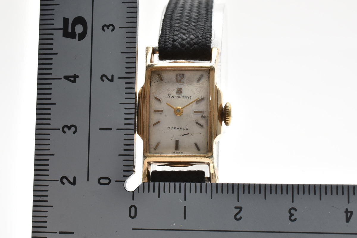 SEIKO セイコー Merit メリット 5188 レディース 手巻き 機械式 腕時計 ホワイト文字盤 レクタンギュラー ステンレス ブラック キャンバス 13mm 1960年代 ヴィンテージ