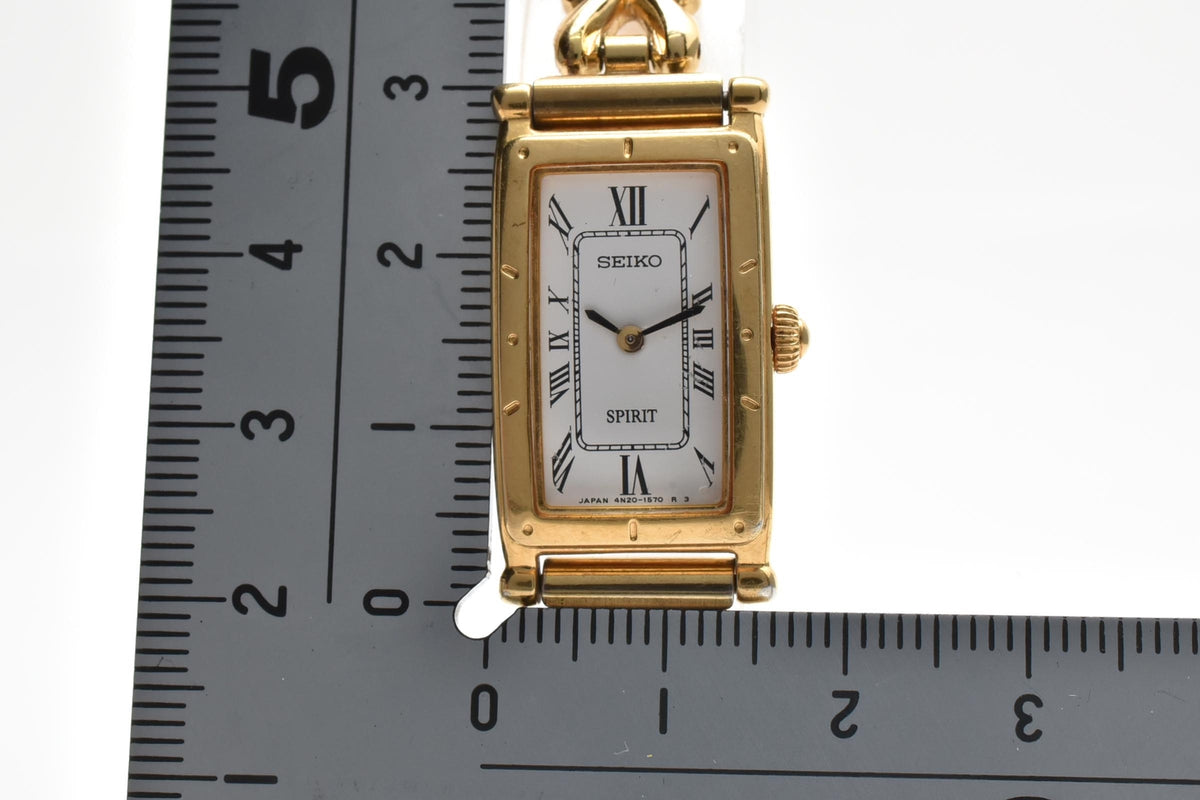 SEIKO セイコー Spirit スピリット 4N20-1570 レディース クォーツ 腕時計 ホワイト文字盤 ローマ数字 レクタンギュラー ゴールドカラー ステンレス ブレスレット 14mm 1990年代