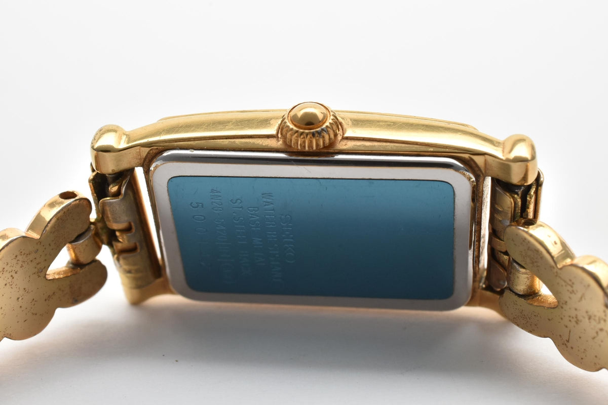 SEIKO セイコー Spirit スピリット 4N20-1570 レディース クォーツ 腕時計 ホワイト文字盤 ローマ数字 レクタンギュラー ゴールドカラー ステンレス ブレスレット 14mm 1990年代
