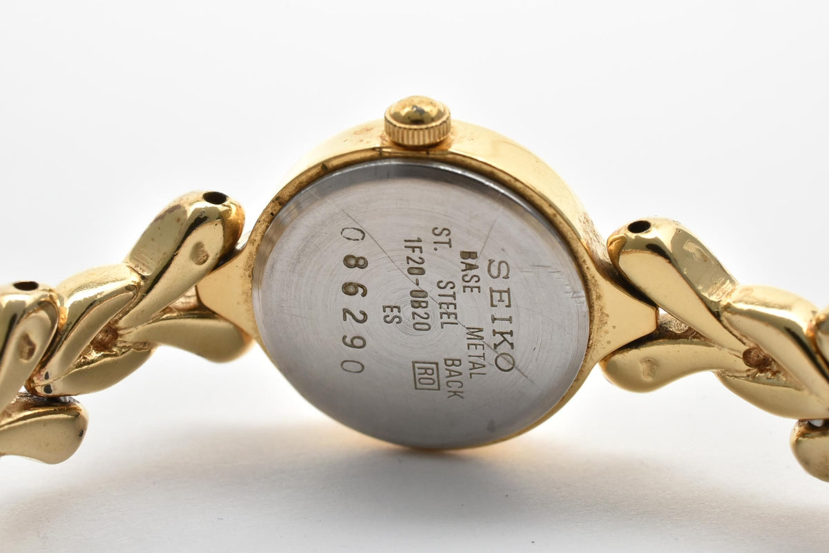 SEIKO セイコー 1F20-0B20 レディース クォーツ 腕時計 ホワイト文字盤 ローマ数字 ゴールドカラー ベースメタル ブレスレット 15.9mm 1990年代 ヴィンテージ