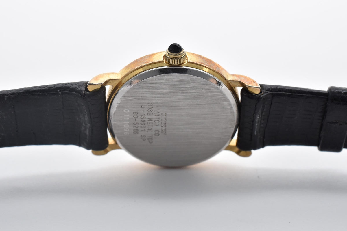 CITIZEN シチズン 4-154631SP レディース クォーツ 腕時計 クリーム文字盤 ローマ数字 ゴールドカラー ステンレス ブラック レザーストラップ 22mm 1980年代 ヴィンテージ