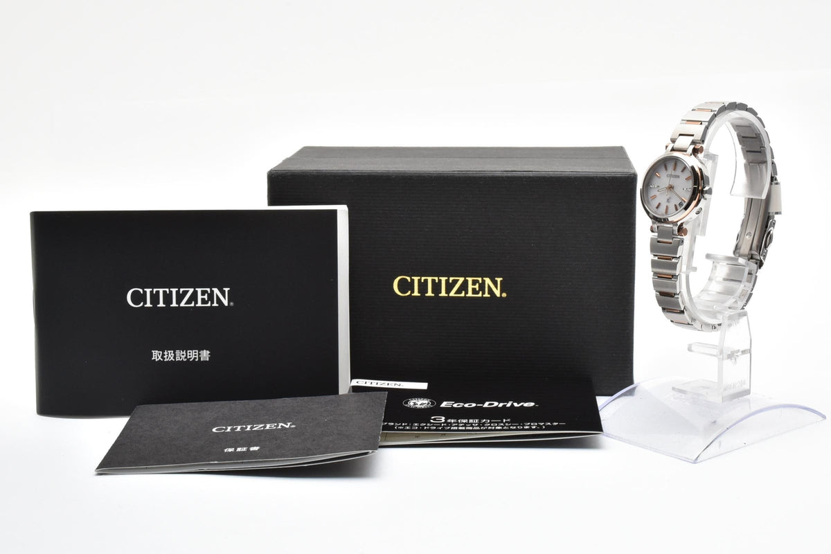 CITIZEN シチズン Eco-Drive エコドライブ H054-T017908 レディース ソーラー クォーツ 腕時計 ホワイト文字盤 ローズゴールドカラー ステンレス 23mm 2000年代 箱 書類付