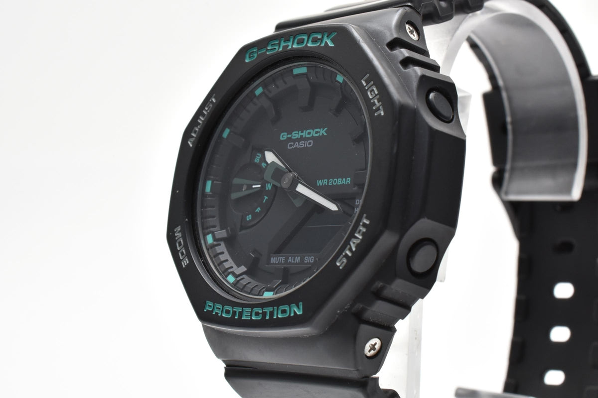 CASIO カシオ G-SHOCK ジーショック GMA-S2100GA メンズ クォーツ アナデジ 腕時計 ブラック ターコイズ 八角形 オクタゴン 樹脂ケース レジンベルト 43mm 2020年代