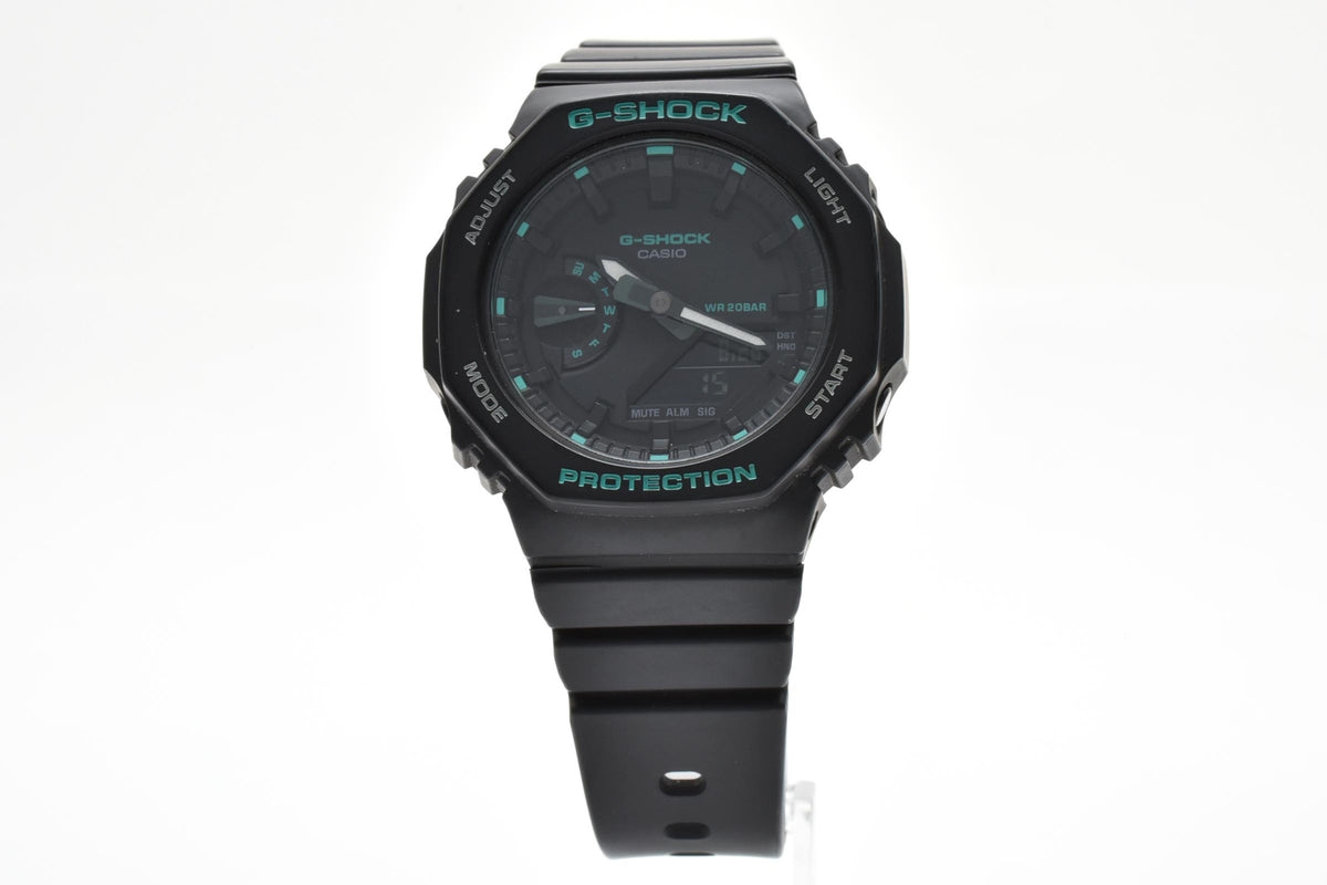 CASIO カシオ G-SHOCK ジーショック GMA-S2100GA メンズ クォーツ アナデジ 腕時計 ブラック ターコイズ 八角形 オクタゴン 樹脂ケース レジンベルト 43mm 2020年代