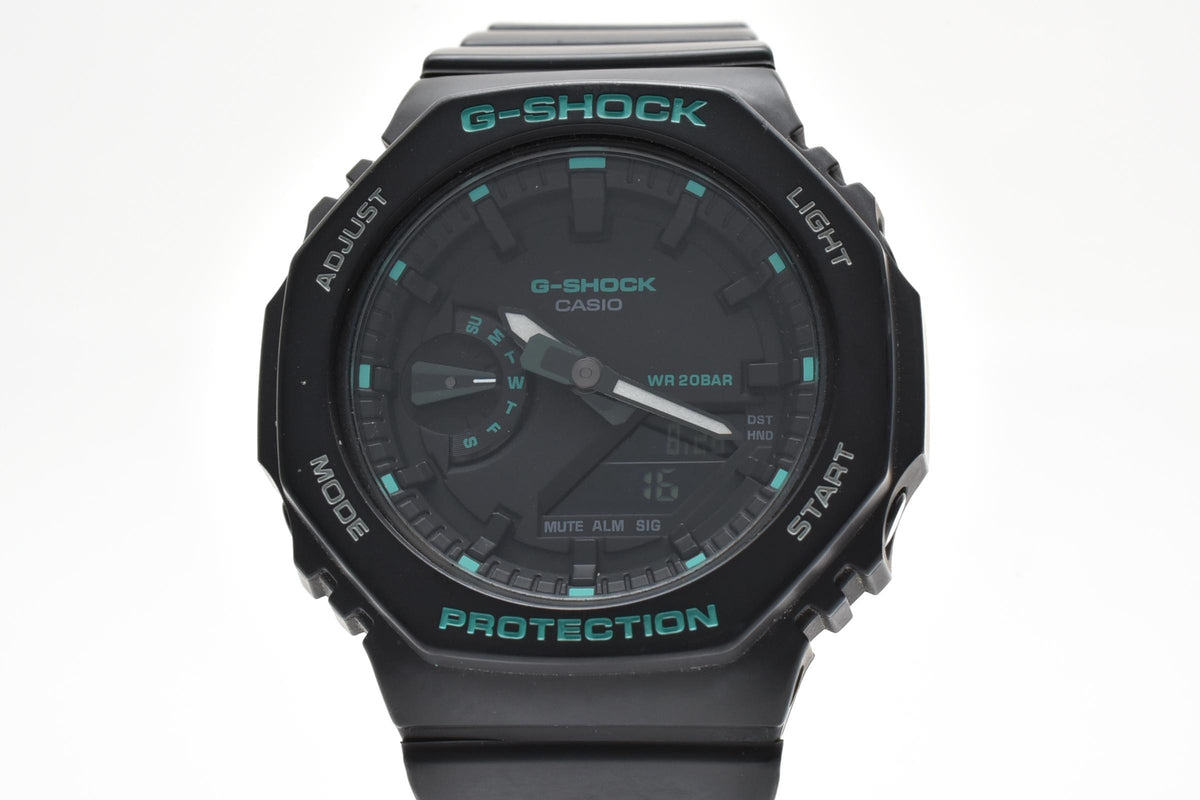 CASIO カシオ G-SHOCK ジーショック GMA-S2100GA メンズ クォーツ アナデジ 腕時計 ブラック ターコイズ 八角形 オクタゴン 樹脂ケース レジンベルト 43mm 2020年代