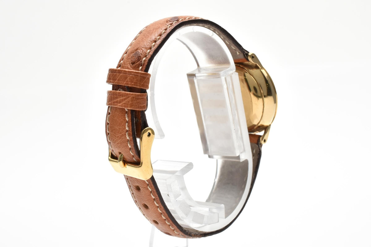 CITIZEN シチズン EXCEED エクシード 4-831641 メンズ クォーツ 腕時計 18K ゴールド 金無垢ケース ゴールド文字盤 ブラウン レザーストラップ 24.8mm 1980年代 ヴィンテージ